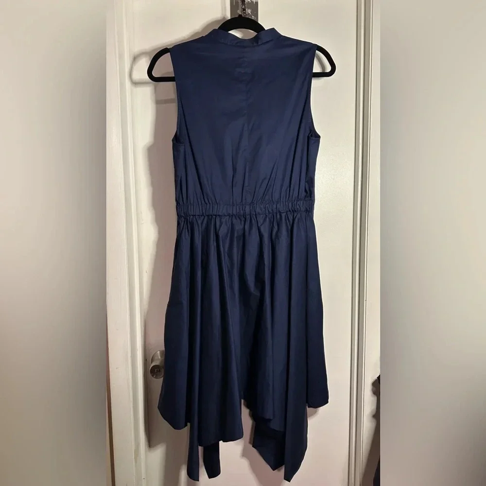 NWT Diane Von Furstenberg DVF Marlene Cotton Poplin Asymmetric Hem Dress Navy M - Picture 5 of 11